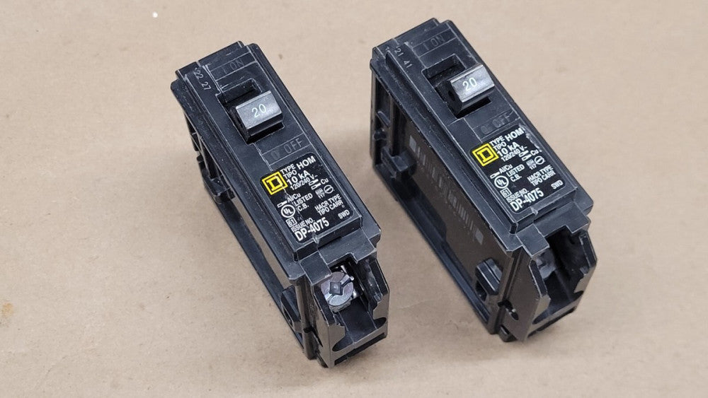 Lot of 2 Square D HOM120 1 Pole 20 Amp Circuit Breakers
