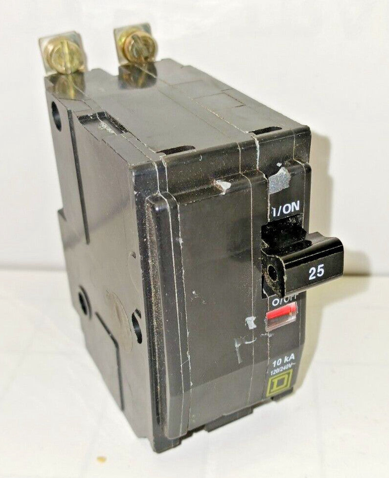 SQUARE D 25 AMP CIRCUIT BREAKER 2 POLE 120/240 VAC BOLT ON 10 KA QOB225 (FLAW)