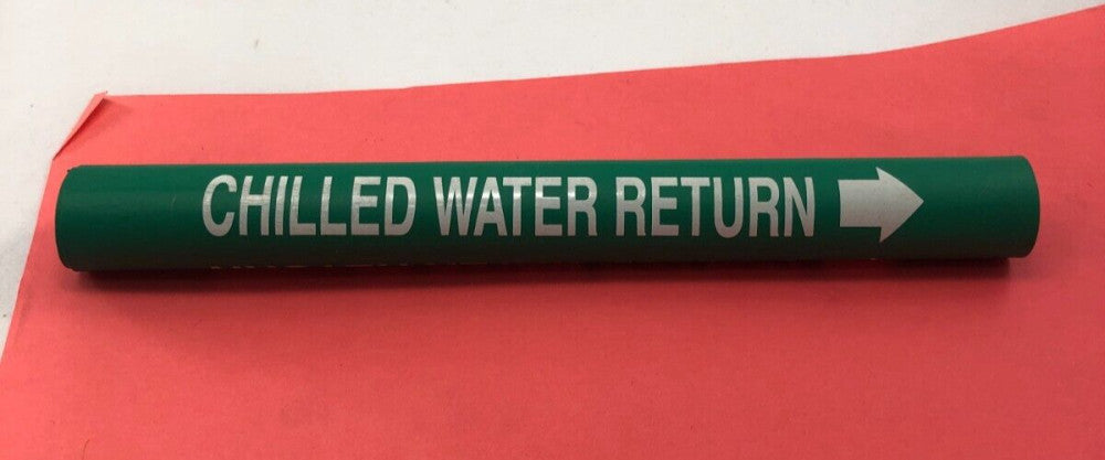 (11-pk) SETMARK 32894 SZ-15  PIPE MARKER "Chilled WATER Return" White on Green
