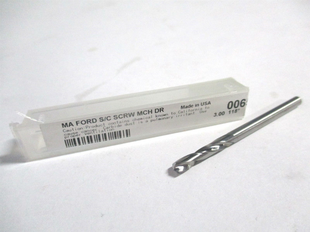 M.A. Ford (22611810) 2.99974mm 118° Carbide Spiral Flute Screw Machine Drill Bit