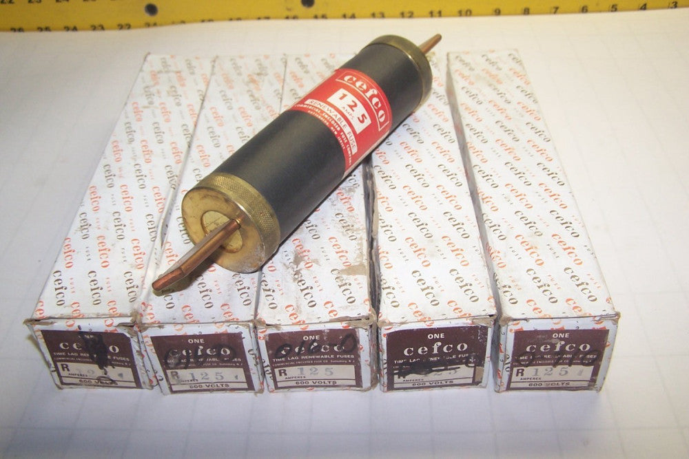 5) NEW CEFCO 125 AMP 600 VAC RENEWABLE FUSE R 125  LOT OF 5