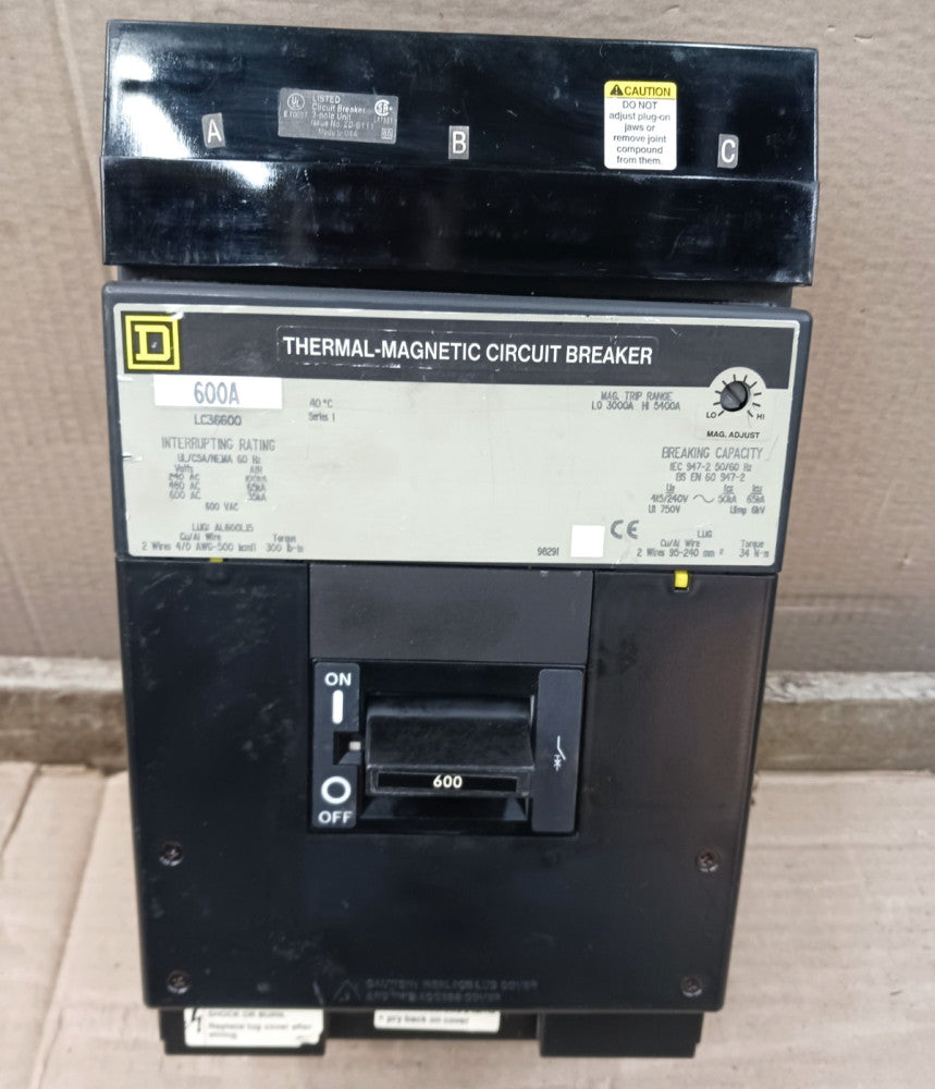 Square D 600 Amp I-Line Circuit Breaker 600 VAC 3 Pole  LC36600