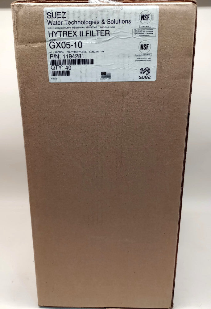 Suez 1194281 Hytrex II 5 Micron Filter GX05-10 Length 10" (Box Of 40)