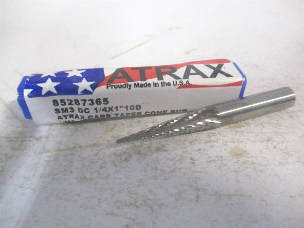 Atrax (SM-3DC-ATX) 1/4" x 1/4" x 1" x 2" OAL Carbide Double Cut Cone Burr 