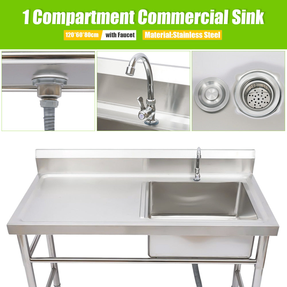 47" Stainless Steel Utility Commercial Square Kitchen Sink for Restaurant Home