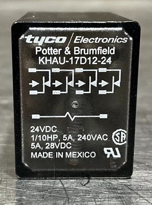 Potter & Brumfield KHAU-17D12-24 Relay, 28VDC, 5A, 1/10 HP, 240VAC, NOS Surplus
