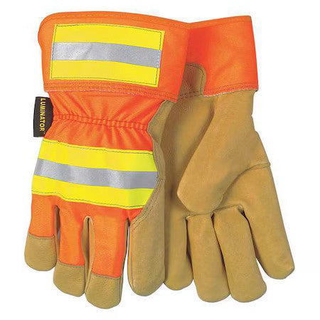 Mcr Safety 19251L Leather Gloves, Pigskin, Safety Cuff, Wing Thumb, Full