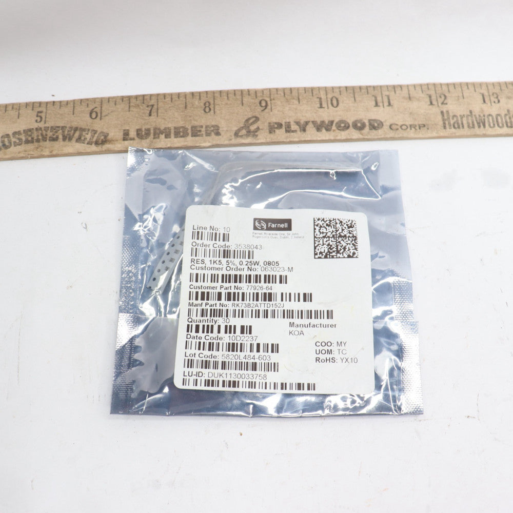 (30-Pk) Farnell Chip Resistor 1.5 kOhms Â±5% 0.25W 1/4W RK73B2ATTD152J