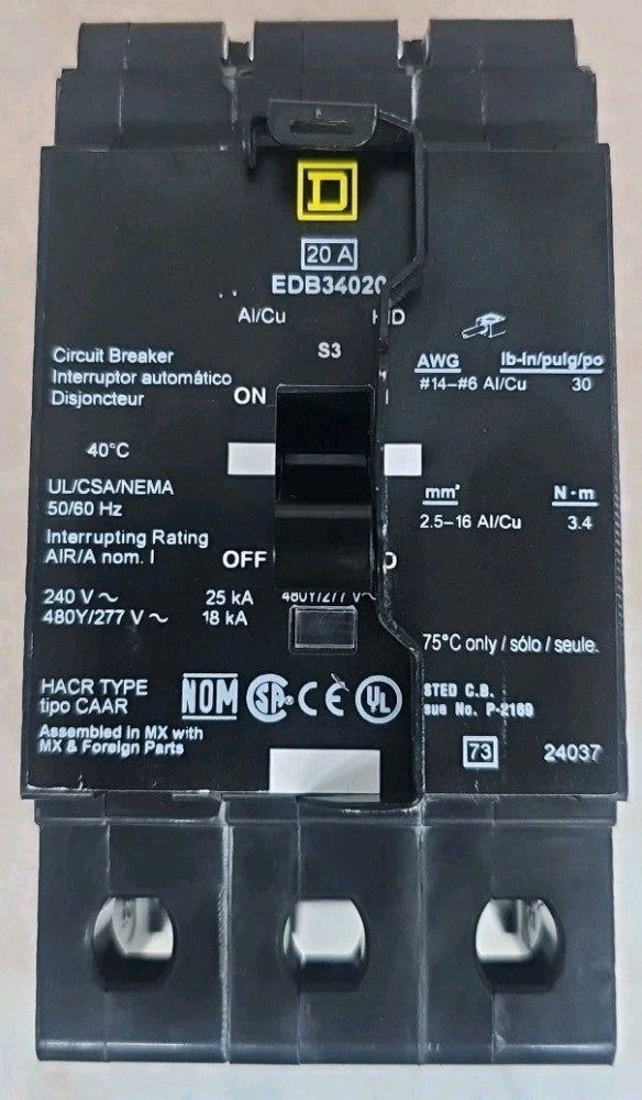 SQUARE D NT EDB34020 20A 480Y/277V 3P W/HANDLE LOCK - NTO