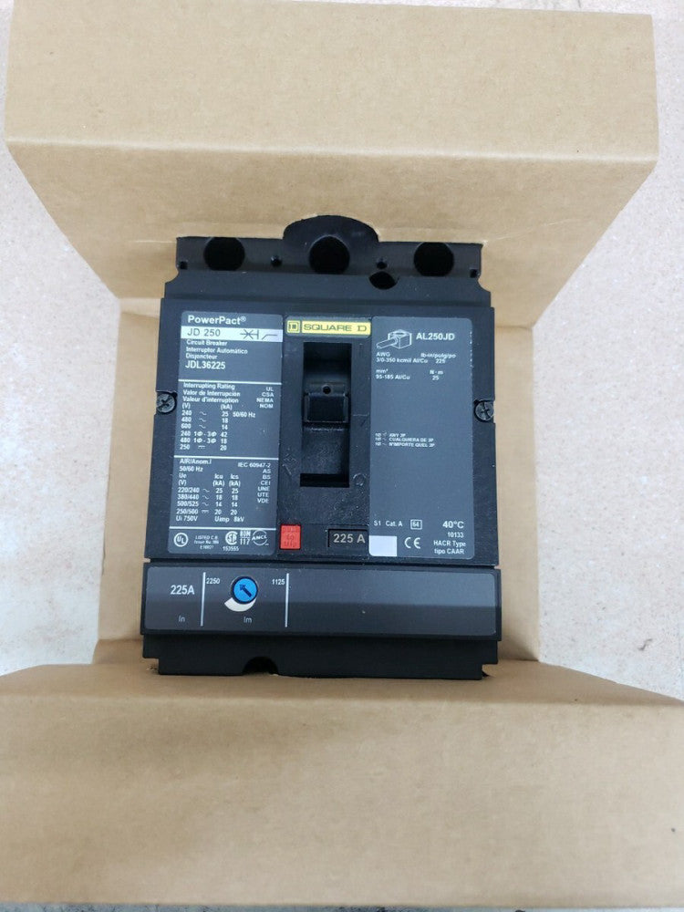 1 NEW Square D PowerPact JDL36225 JD 250 225 Amps 600 V 3 Pole Circuit Breaker