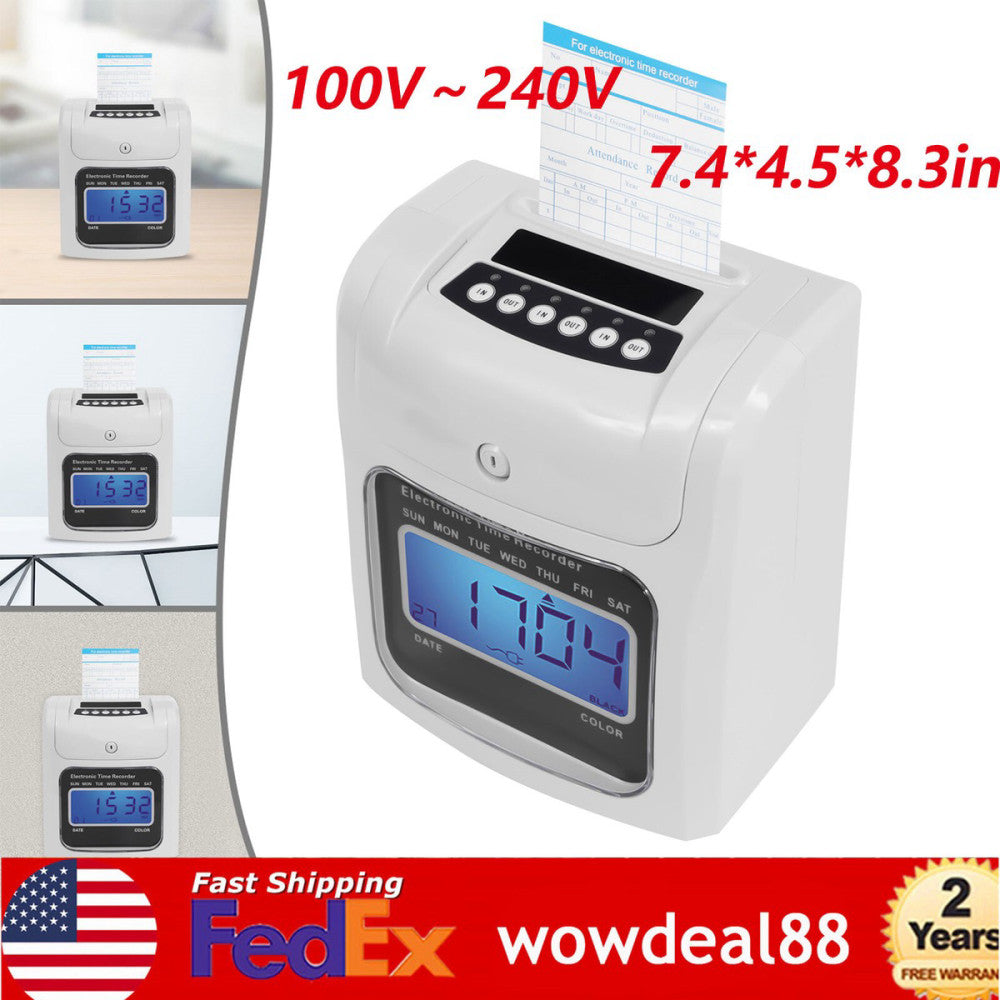 LCD Employee Attendance Machine Time Clock Punch Card Machine Office+50 Cards US