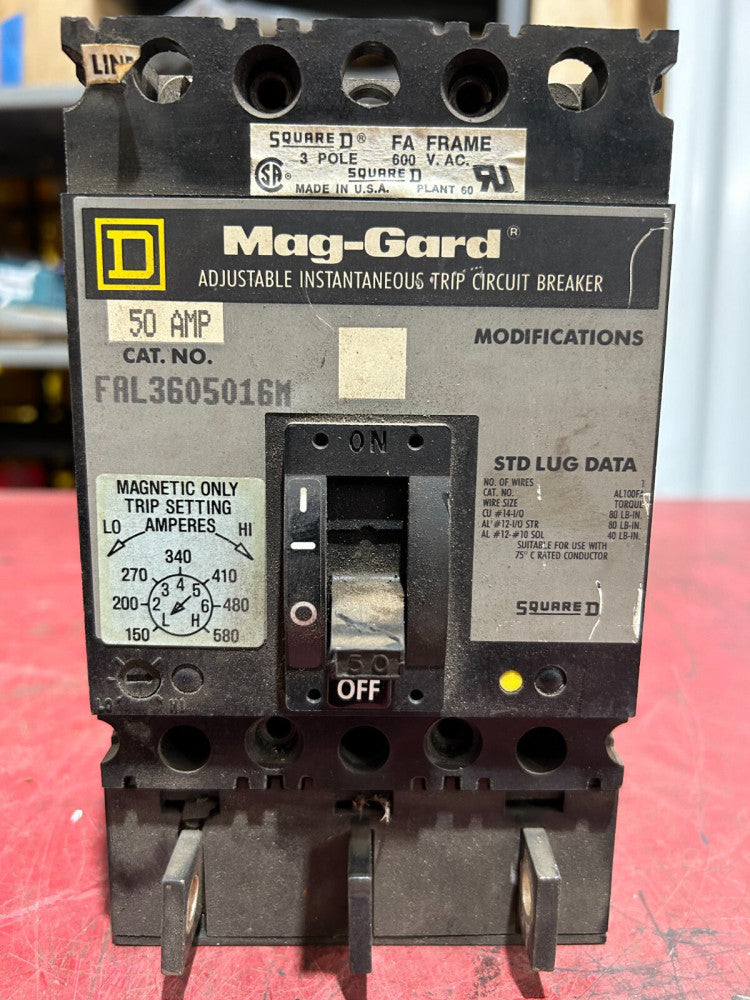 USED SQUARE D CIRCUIT BREAKER FAL3605016M