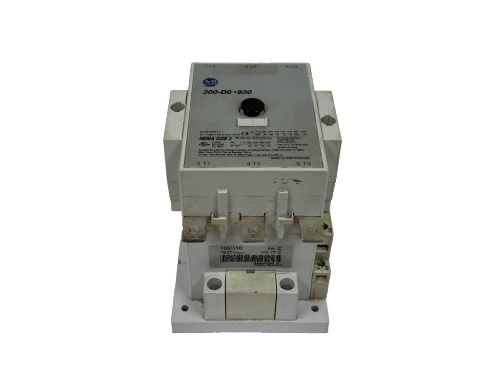 USED ALLEN BRADLEY 300-D0*930 CONTACTOR 110/120V 50/60HZ SIZE 3