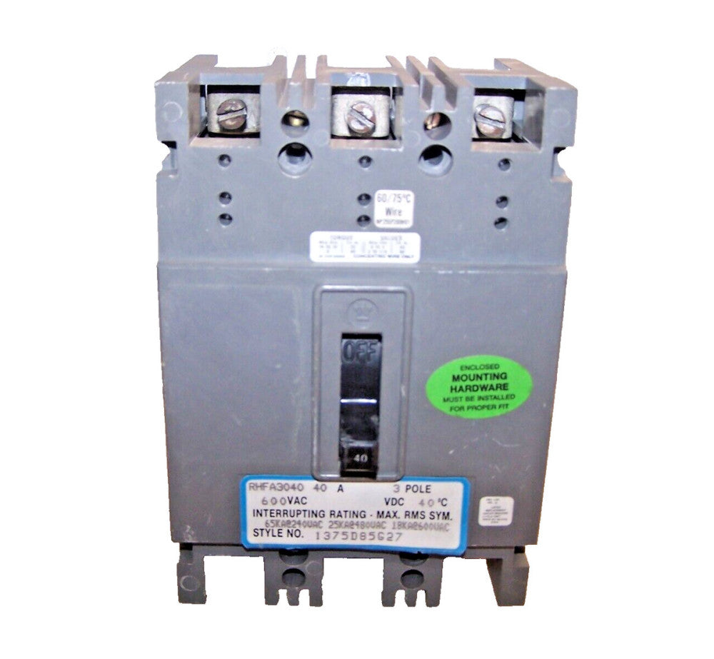 CUTLER HAMMER 40 AMP CIRCUIT BREAKER 3 POLE 600 VAC  RHFA3040 