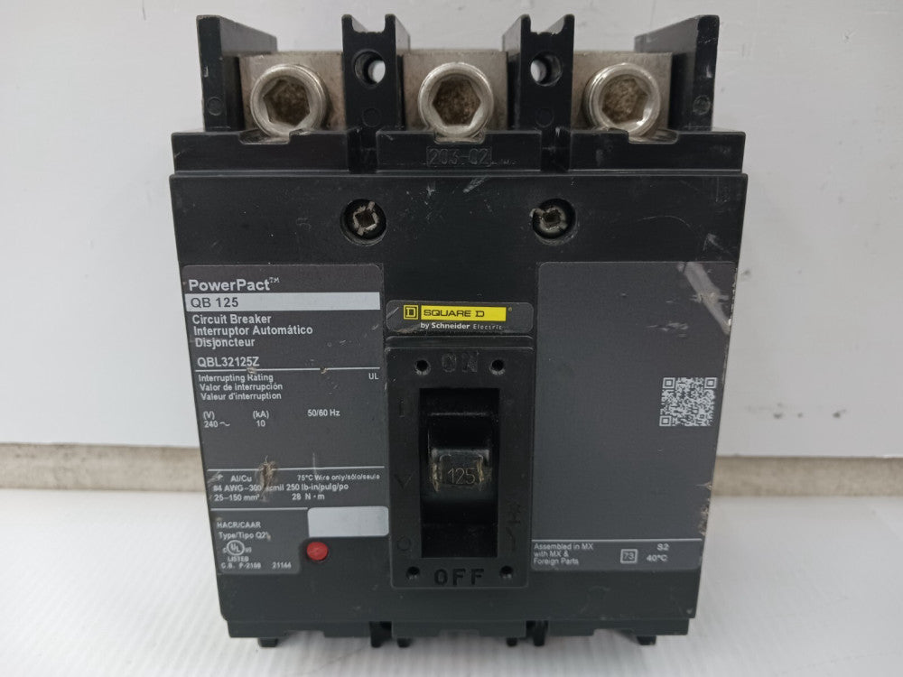 Square D PowerPact 125 Amp Circuit Breaker 3 Pole 240 VAC 10kA QBL32125Z (Flaw)