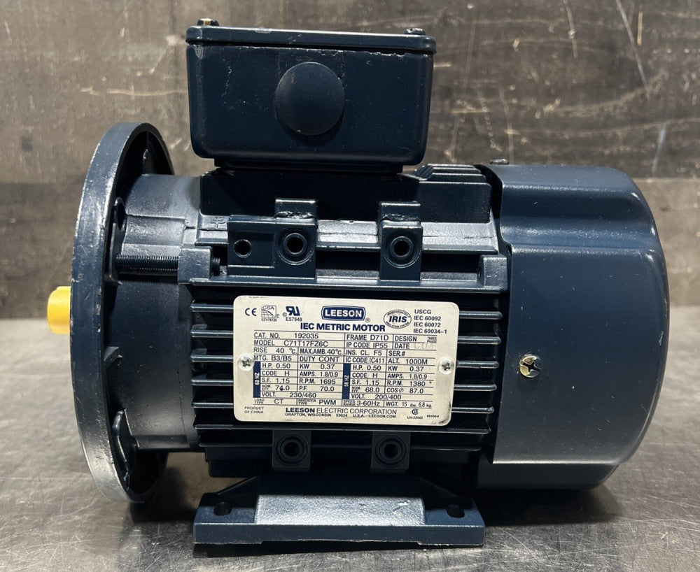 1/2HP LEESON 1695RPM D71D TEFC IP55 3PH B3/B5 IEC MOTOR 192035 Nos Surplus