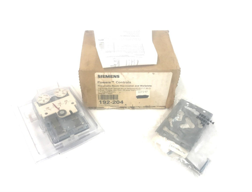 Siemens Pneumatic Room Thermostat and Wallplate 192-204 NOS