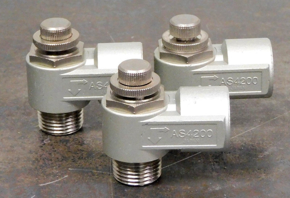 SMC - AS4200 Pneumatic Flow Control Valve Regulator 1/2" NPT Lot of Three (3)