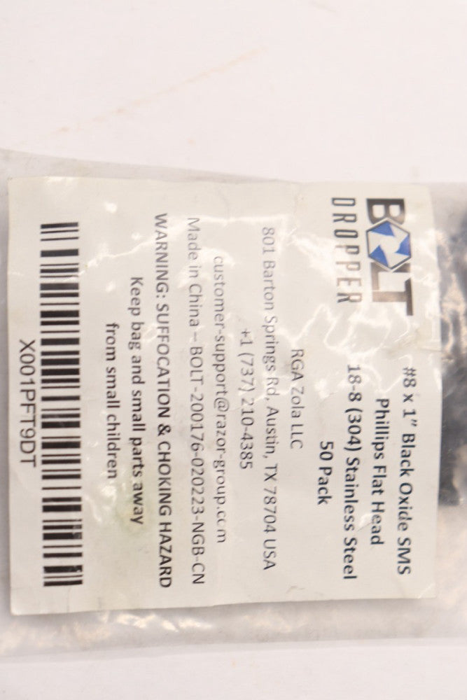 (50-Pk) Bolt Dropper Phillips Wood Screws 18-8 Stainless Steel  # 8 x 1"
