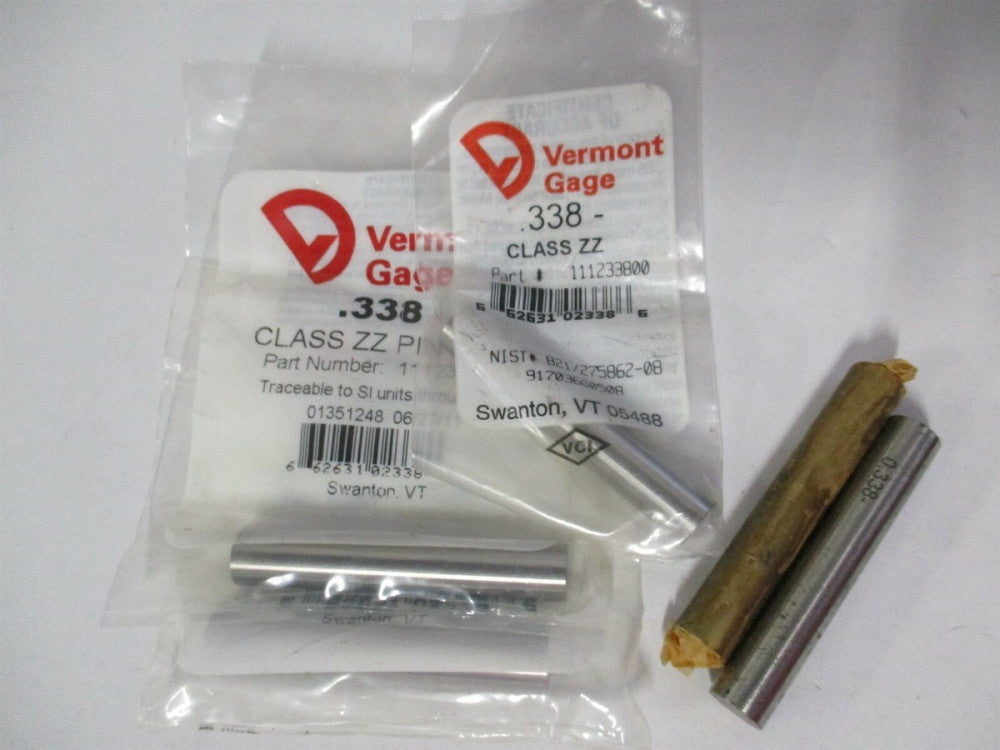 Vermont Gage (111233800) 0.338" Diam Class ZZ Minus Plug & Pin Gage - Lot of 5