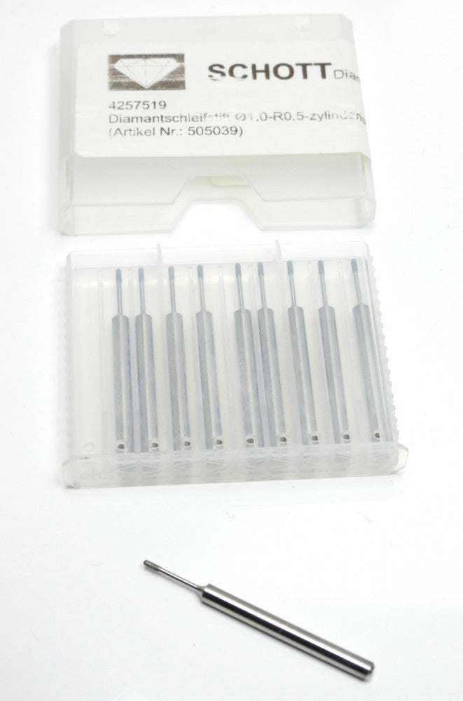 10pcs Schott 505039 Diamond Grinding Pin 1.0-R0.5 Cylindrical 3mm Shank
