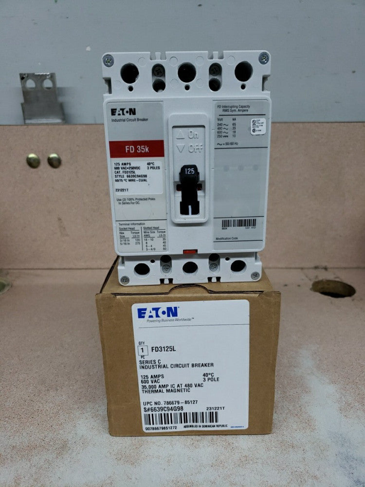 FD3125L CUTLER HAMMER 3 POLE 125AMP 600VAC CIRCUIT BREAKER New!