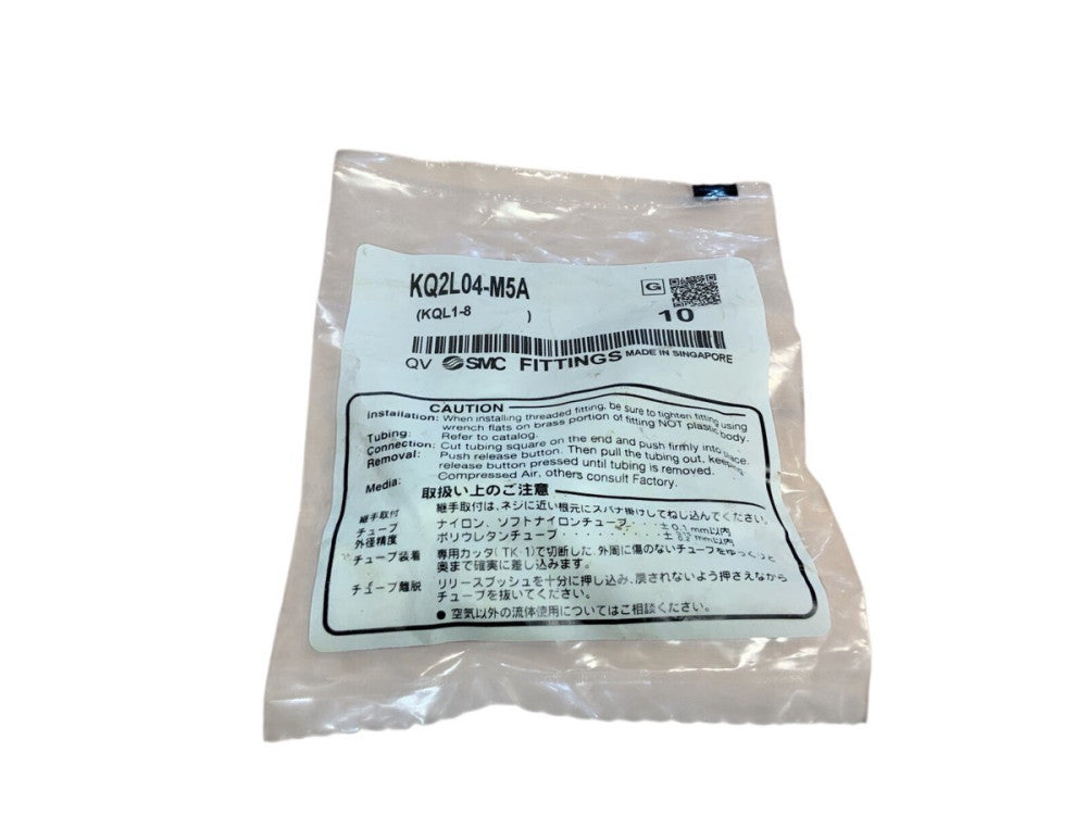 10 PCS SMC KQ2L04-M5A Male Push-In Elbow Fitting 4mm M5x.8 145PSI