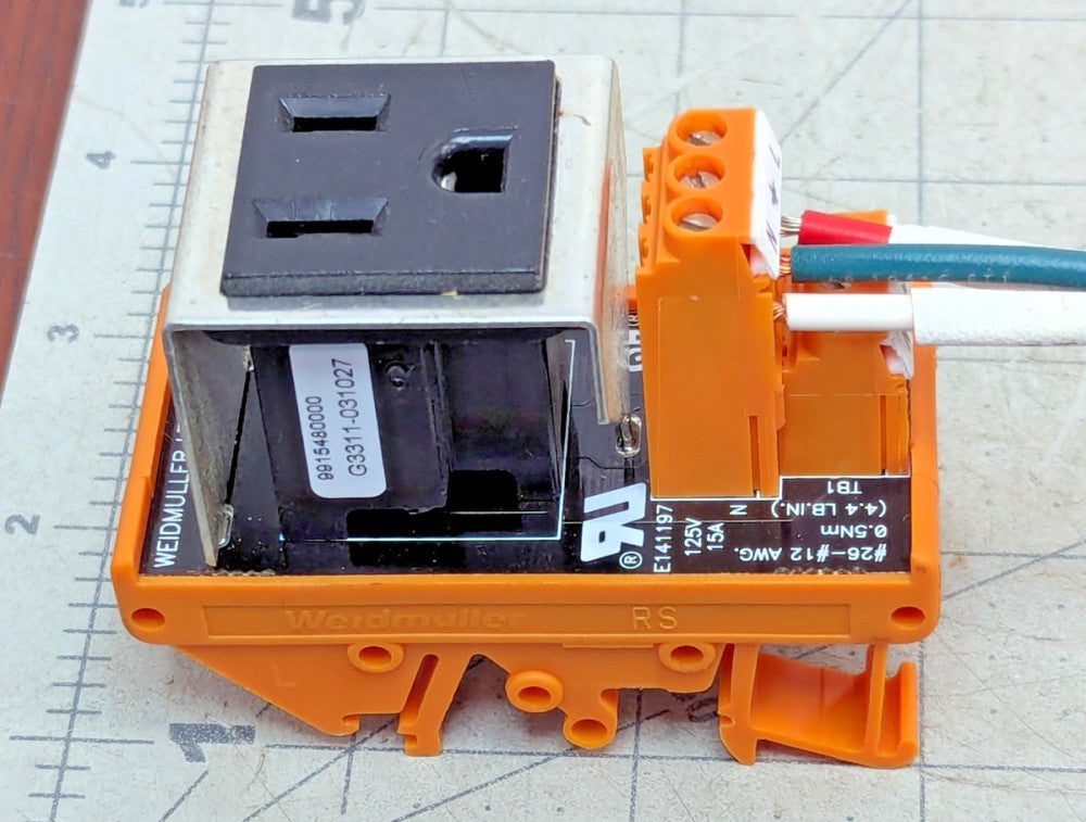 DIN Rail Power Entry Connector AC Outlet Module TS32 / TS35 Mount 15A 125V [OF60