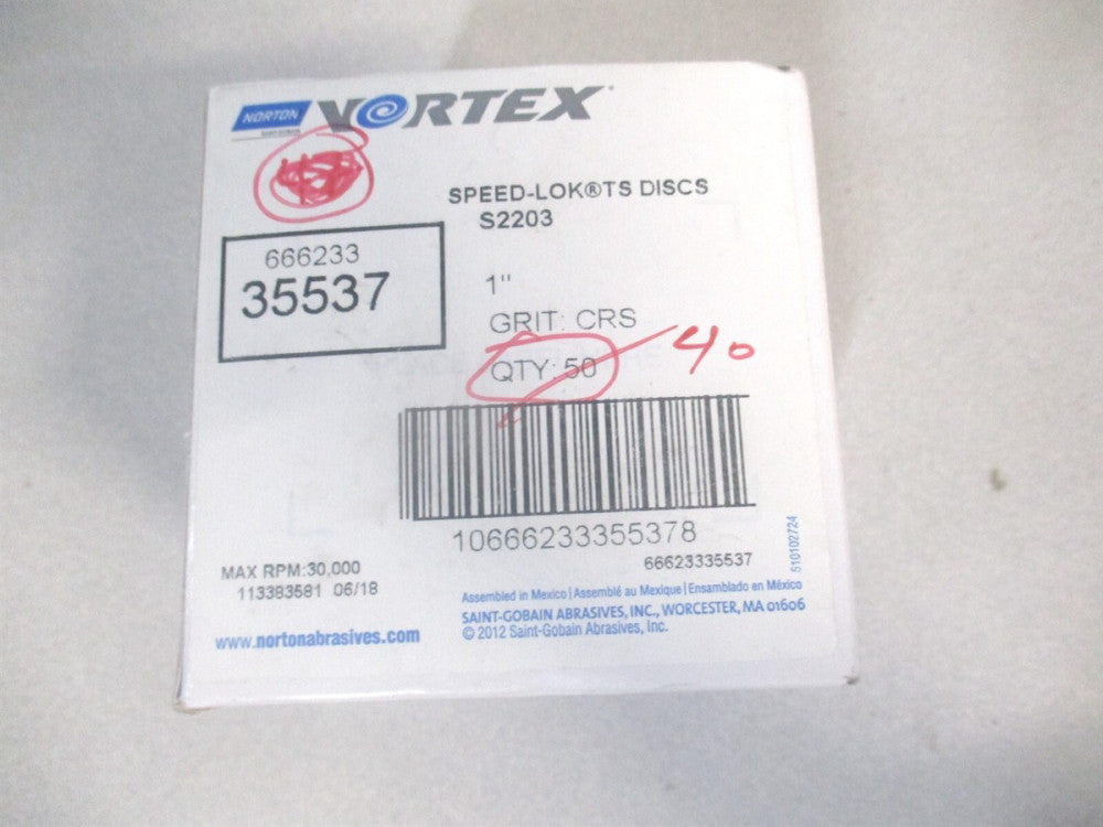 Norton (6623335537) 1″ 50 Grit Aluminum Oxide Quick Change Disc - Pack of 40 