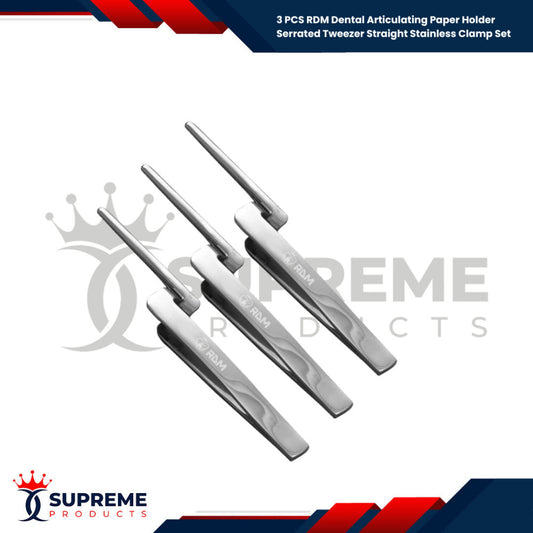 3 PCS RDM Dental Articulating paper Holder Serrated Tweezer Straight Clamp Set