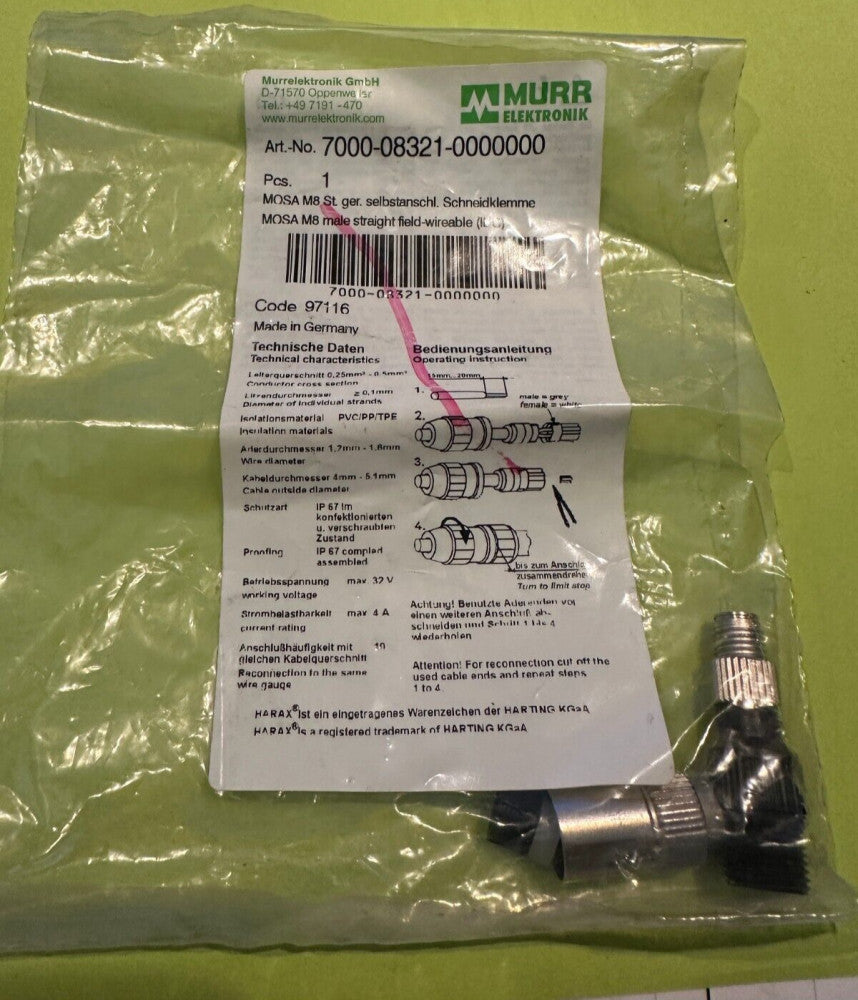 Murrelektronik 7000-08321-0000000 (97116) Connector MOSA M8 Straight Field - New