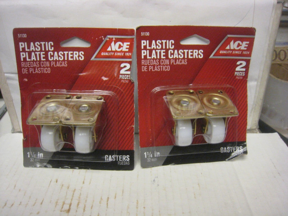 2 Twins ACE 1-1/4" Casters PLATE Mount Plastic Wheels 2 Pc 51130