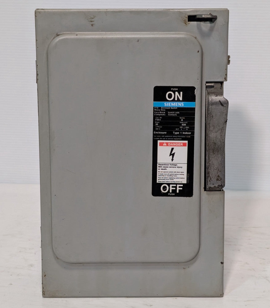 Siemens F-351 I-T-E heavy-duty indoor enclosed safety switch, series A, 30A, 3PH