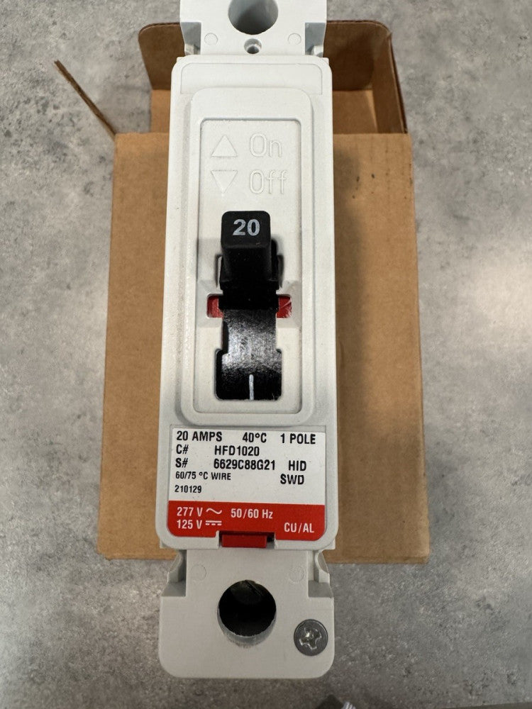 Eaton HFD1020 HFD 65K Molded Case Industrial Circuit Breaker 1 Pole 20A 277V