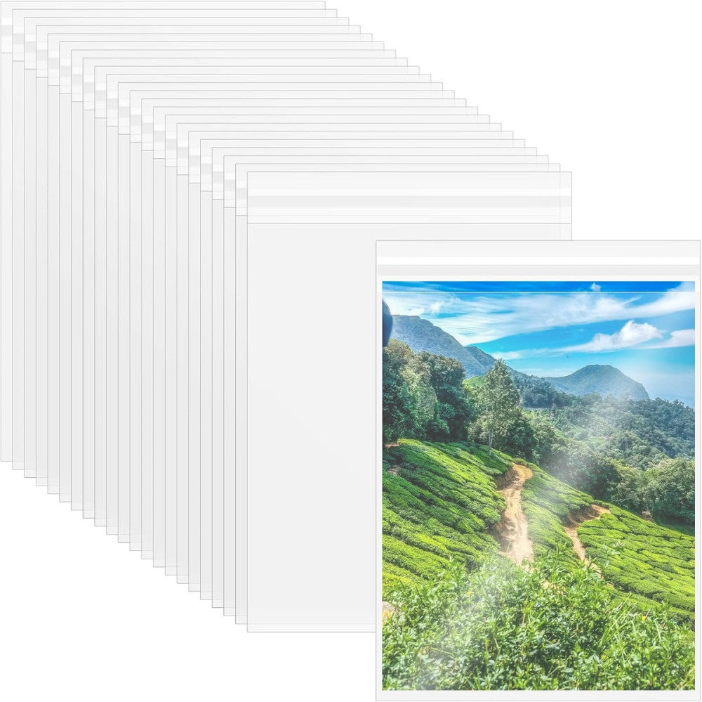 100PCS 8.5 X 11 Inch Cellophane Bags Self Sealing, Resealable Clear Plastic Slee