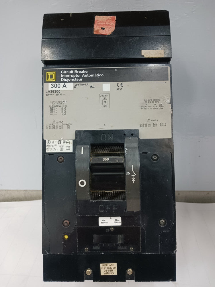 SQUARE D 300 AMP CIRCUIT BREAKER 3 POLE 600 VAC LA36300