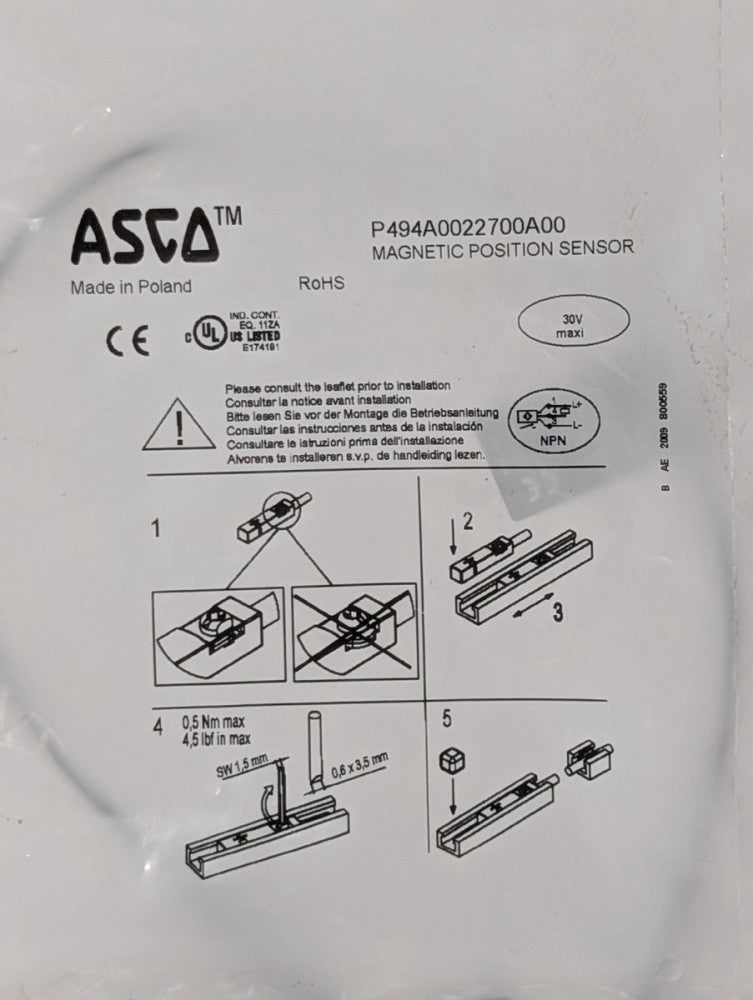 ASCO PN94A0022700A-00 Magnetic Position Sensor, 30V, New Old Stock, As Shown