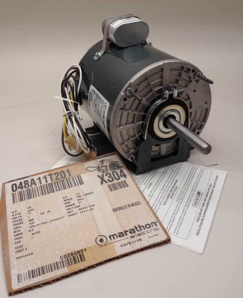 Marathon X304 Electric Motor 048A11T201/W C 48A11T201K 1/3hp 1ph 115V 1075rpm