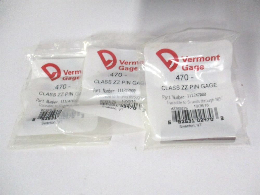 Vermont Gage (111247000) 0.47" Diam Class ZZ Minus Plug & Pin Gage - Lot of 3