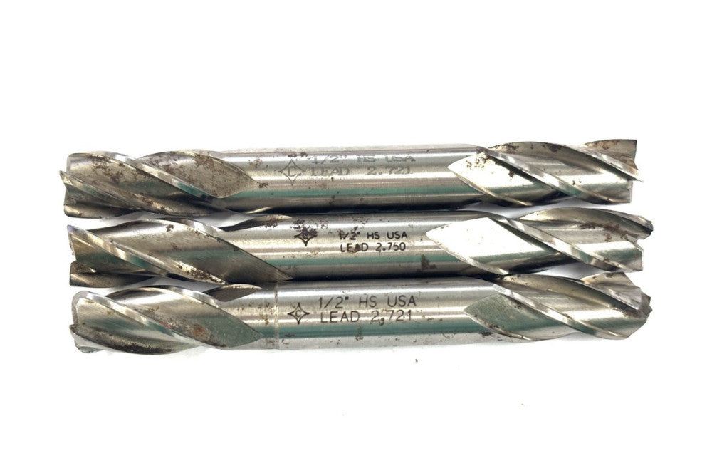ASSORTED LENGTH LOT OF 3 CLEVELAND TWIST 1/2" DOUBLE ENDED END MILLS