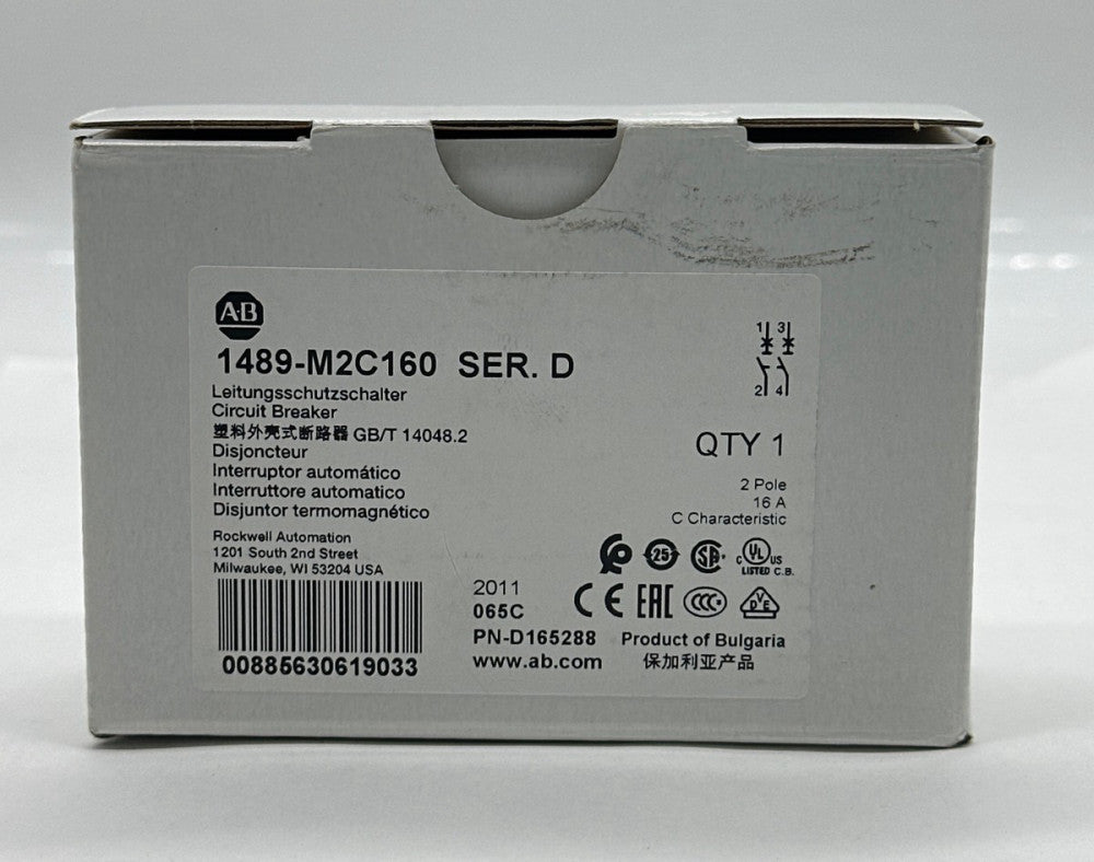 Allen-Bradley 1489-M2C160 SER.D 2-Pole Circuit Breaker 277/480VAC 16Amp 
