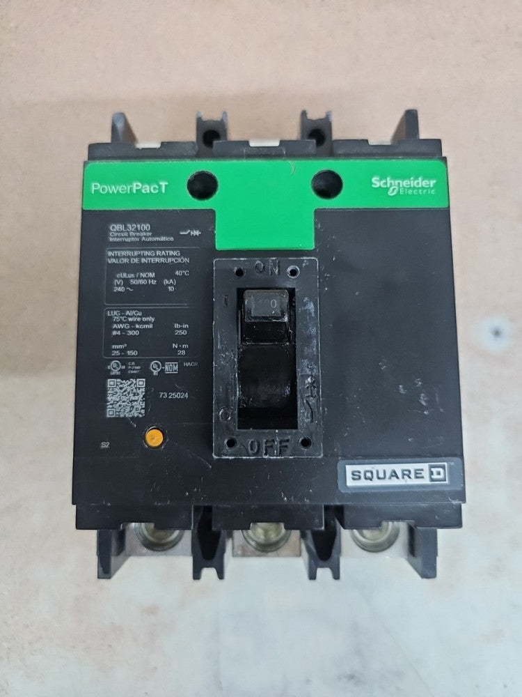 NOS Square D QBL32100 3 Pole 100 Amp 240V PowerPact feed thru Circuit Breaker