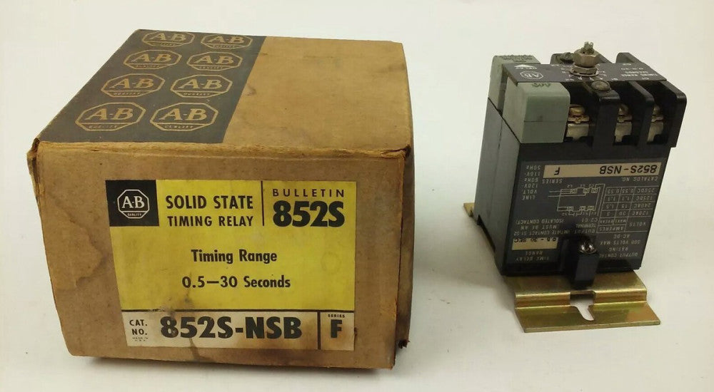 ALLEN BRADLEY, 852S-NSB, SERIES F, TIMING RELAY, RANGE .5-30 SECONDS, NEW