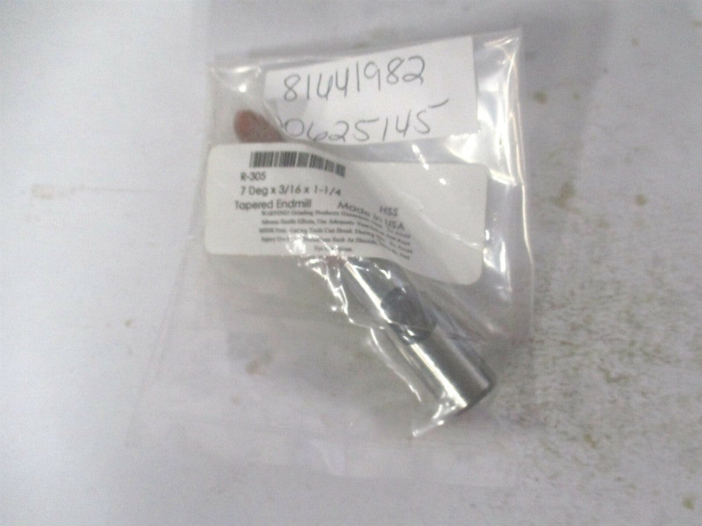 (R-305) 3/16" x 1-1/4" x 1/2" x 3-1/8" OAL HSS 3-Flute Tapered Square End Mill 