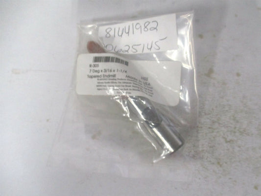 (R-305) 3/16" x 1-1/4" x 1/2" x 3-1/8" OAL HSS 3-Flute Tapered Square End Mill 