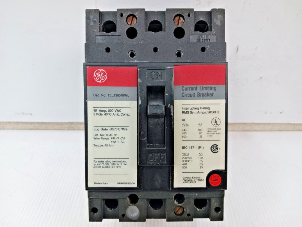 GE 40 Amp Current Limiting Circuit Breaker 3 Pole 600 VAC 65kA TEL136040WL