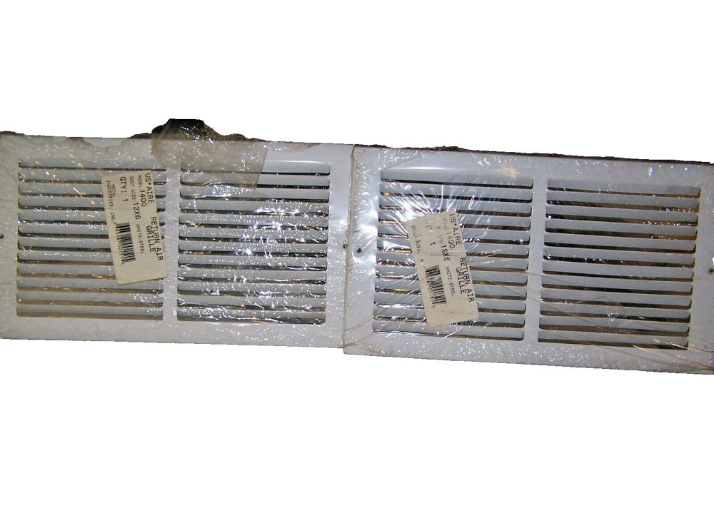 2) NEW US AIRE 12" X 6" WHITE STEEL RETURN AIR GRILLE MODEL NO. 1400  LOT OF 2