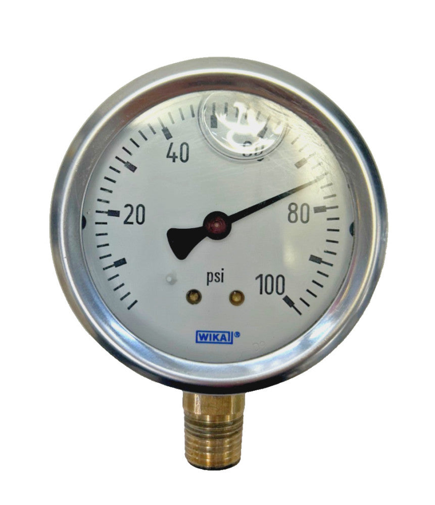 WIKA LIQUID FILLED PRESSURE GAUGE, 0-100PSI, 1/2" THREAD