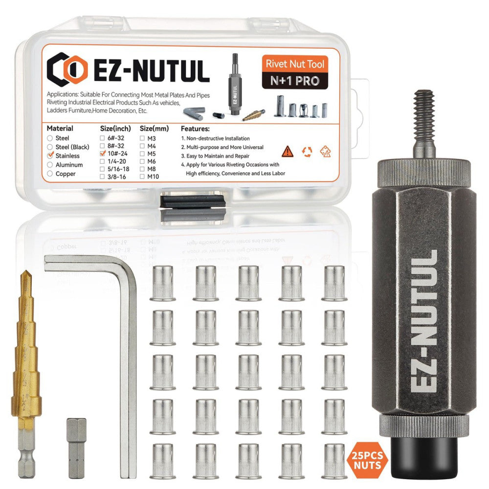 10-24 SAE Stainless Rivet Nut Installation Tool Set with 25 PCS Rivnuts Rivet