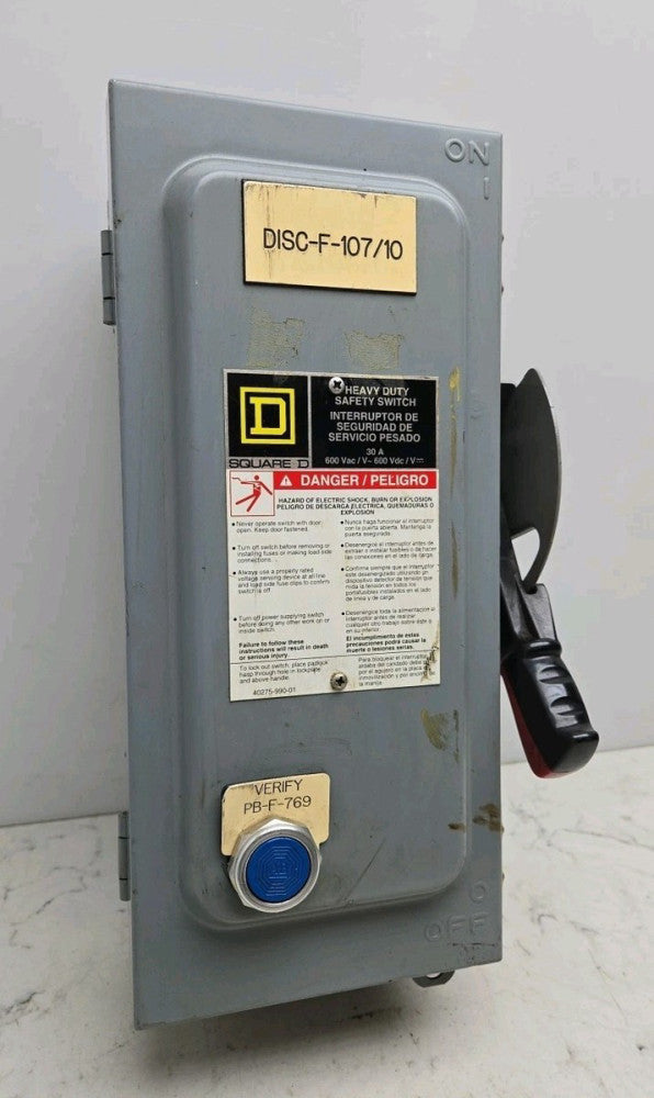 Square D HU361AWKEI Heavy Duty Safety Switch 30A 600V 3Ph Non Fusible Used